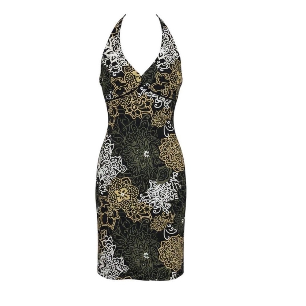 Y2K‎ Mixit Floral Mandala Halter Neck Empire Waist Dress Medium 90s Style Retro